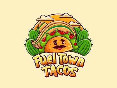 Fuel Town Tacos cactus cactus cute character design design graphic design illustration logo logo design mexican mexican logo mexican taco playful sombrero taco taco design taco hat taco illustration taco logo taco sombrero vector