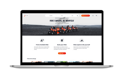 JOYRIID Landing Page Mockup - Website UI/UX Design e commerce experience interface landing laptop mickup orange page platform power powersport rental screen splash sports uiux user web webdesign website