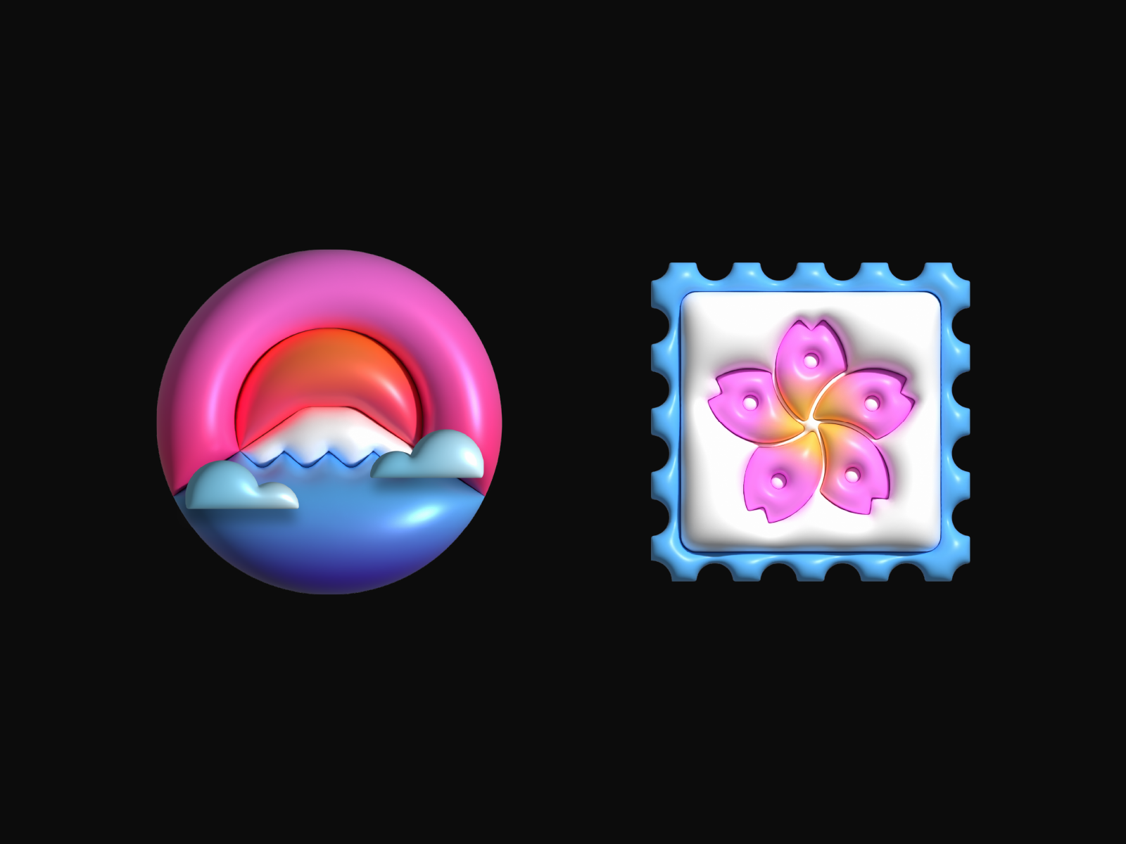 Japanese Stickers 3d 3d icon 3d illustration badge design fuji graphic design icon icons illustration japan japan 3d japanese japanese culture japanese icons mt. fuji sakura stamp stickers tokyo