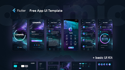 Cosmic App UI Template (Free) dark ui flutter free mobile app mobile ui space theme ui ui kit ui template