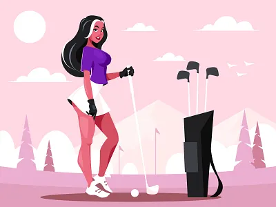 Female golfer club girl golf golfer illustration landscape vector woman