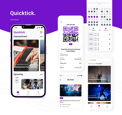 Quicktick. - Music event ticket booking app app branding casestudy mobile mobile ui design music music app ui ui design