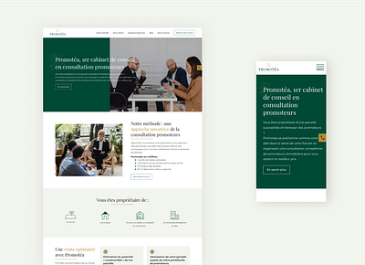 Real estate webdesign - Promotéa advice contact corporate design figma green help landing luxury pictures real estate sticky ui ux webdesign wordpress