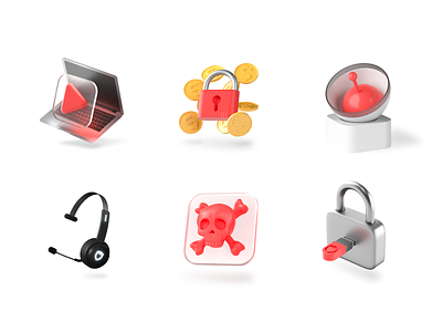VirtualShield - 3D Icons 3d 3d illustrations antivirus cyber attack design fintech hardsurface headphones icons internet security locker madebyproperly malware privacy properly protection red security virtualshield vpn