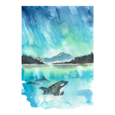 Northern Lights Watercolor PNG Sublimation