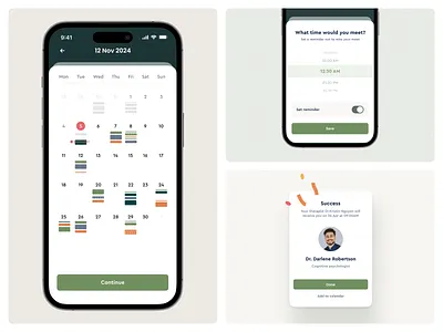 Schedule Flow behance case calendar confetti congrats green minimal mobile schedule simple therapy ui ux voit