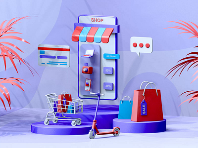 Online Shopping 3d animation app branding dashboard game graphic design homepage icon illustration interface isometric landing page lowpoly motion graphics online product design render video webdesign