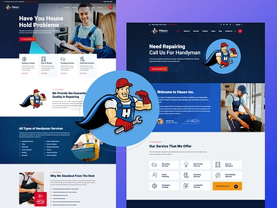 Hauzo - Handyman and Repairing Web Design branding carpenter craft craftsman design electrician graphic design handyman heating home maintenance house repaire logo painter plumber remodeling renovatioin roofing ui ux vector