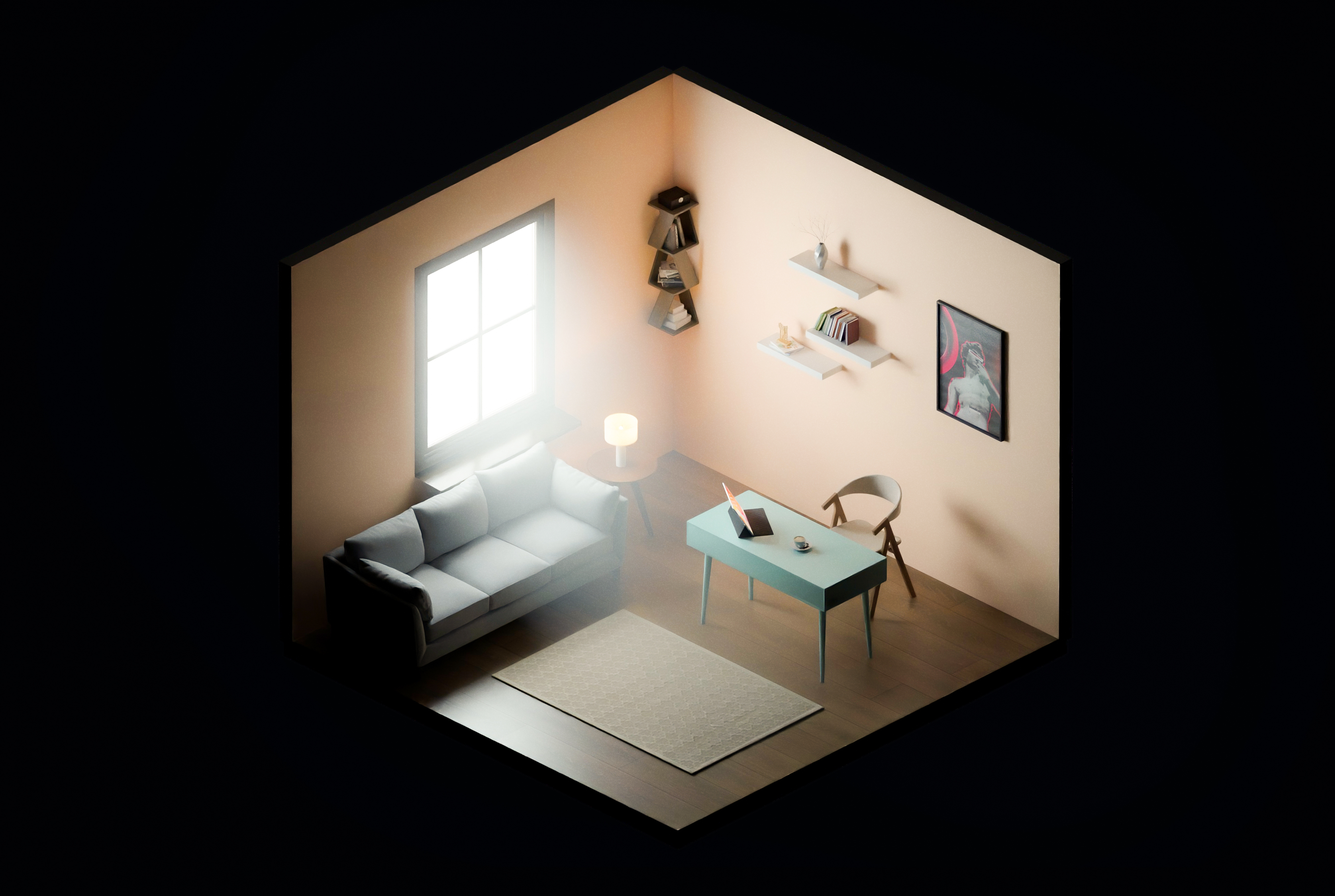 3D Isometric Aesthetic Room 3d 3d house 3d modelling 3dilustration aesthetic b3d blender blender3d digital art graphic design illustration isometric relax render room workspace