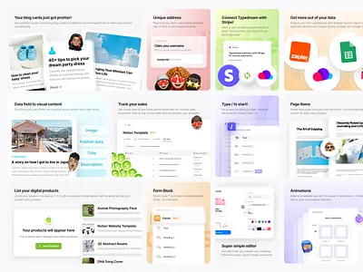 Typedream Website Bento Boxes apple apple like bento boxes colorful feature freelance freelancer landing page no code rainbow website