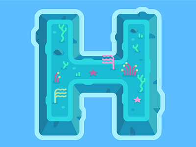 36 Days Of Type | H 36daysoftype affinity designer blue coral reef design flat h island isometric landscape letter h ocean oceanblue plants reef saveocean vector