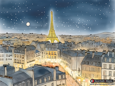 Illuminating Paris: Eiffel Tower at Night. By Dikomo.id book crayon dikomo.id eiffel illustration kid night paris prancis town