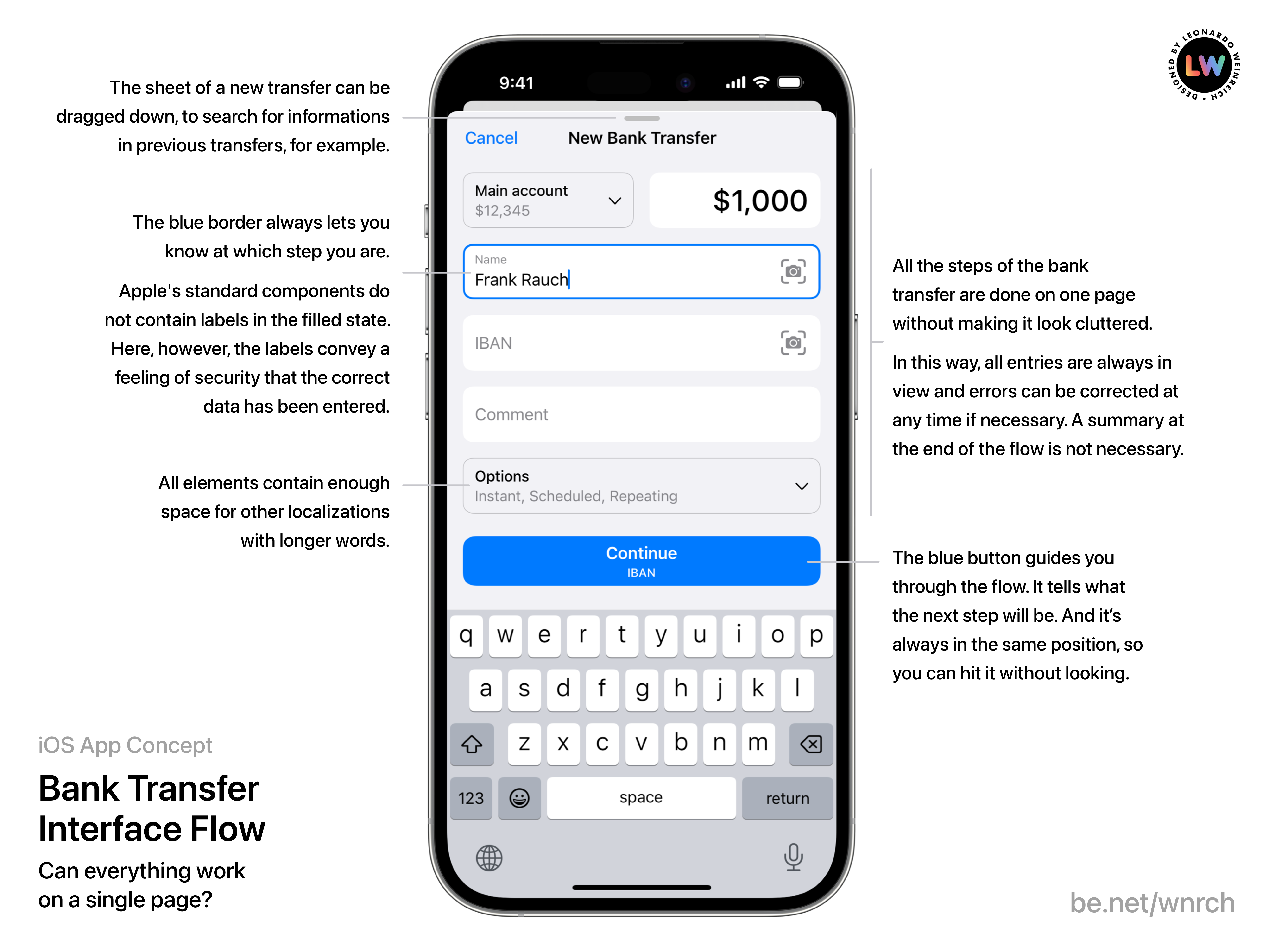 Bank Transfer Interface Flow - iOS App Concept app concept bank transfer banking app interface concept ios app ios design n26 revolut ui design user flow