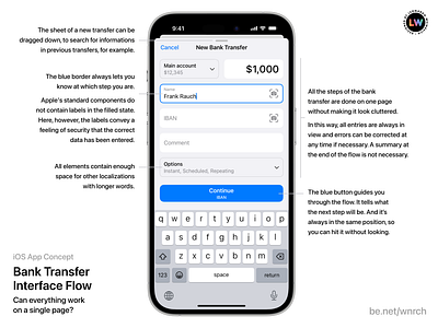 Bank Transfer Interface Flow - iOS App Concept app concept bank transfer banking app interface concept ios app ios design n26 revolut ui design user flow