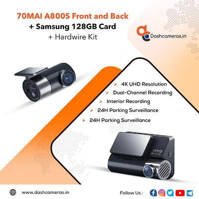 70mai A800S Front and Back + Samsung 128 GB Card + Hardwire Kit 70mai best affordable price best dash cam of the year best dash cam dash cam dash cam for car dashcameras