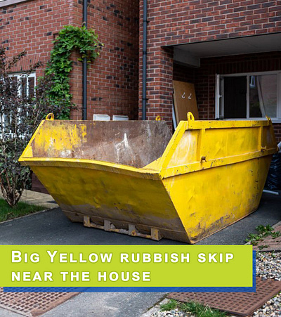 Big Yellow rubbish skip near the house design graphic design photoshop