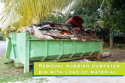 Removal rubbish dumpster bin with load of material for disposal design graphic design photoshop