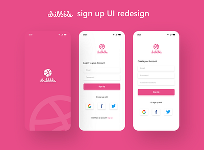 Dribbble app sign up and sign in page UI redesign adobe xd app app ui dribbble dribbble app dribble dribble app figma mobile mobile app mobile ui signin signup sing up page ui ui uiux user interface ux
