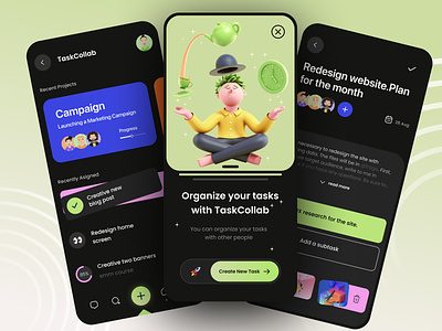 Team Collaboration App 3d illustrations application clean collab design home page illustration minimal mobile organizer product design project management app project tracking app task app team management team organization app to do app trello ui ux webdesign