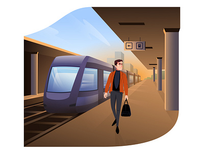 Station day 2d 2d art background cartoon digital illustration dribbble illustration landscape station summer vector