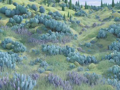 Blue Bloom 3d illustration ai c4d environment design flower generative art generative illustration illustration landscape landscape design landscape illustration stuart wade trees
