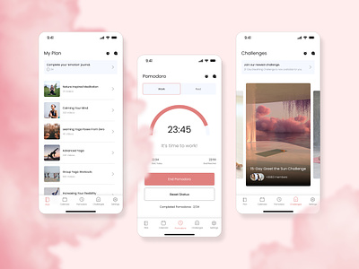 Self-Growth Mobile App design dream home meditation menu minimal mobile mobile design pastel pink sky soft sport swipe tab timer ui user interface ux yoga