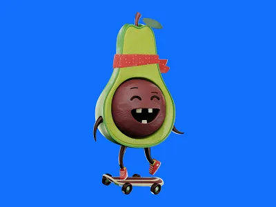 Avocado Skateboard Boy 3d avocado blender boy character game design guy lowpoly modeling render skateboard vegetable