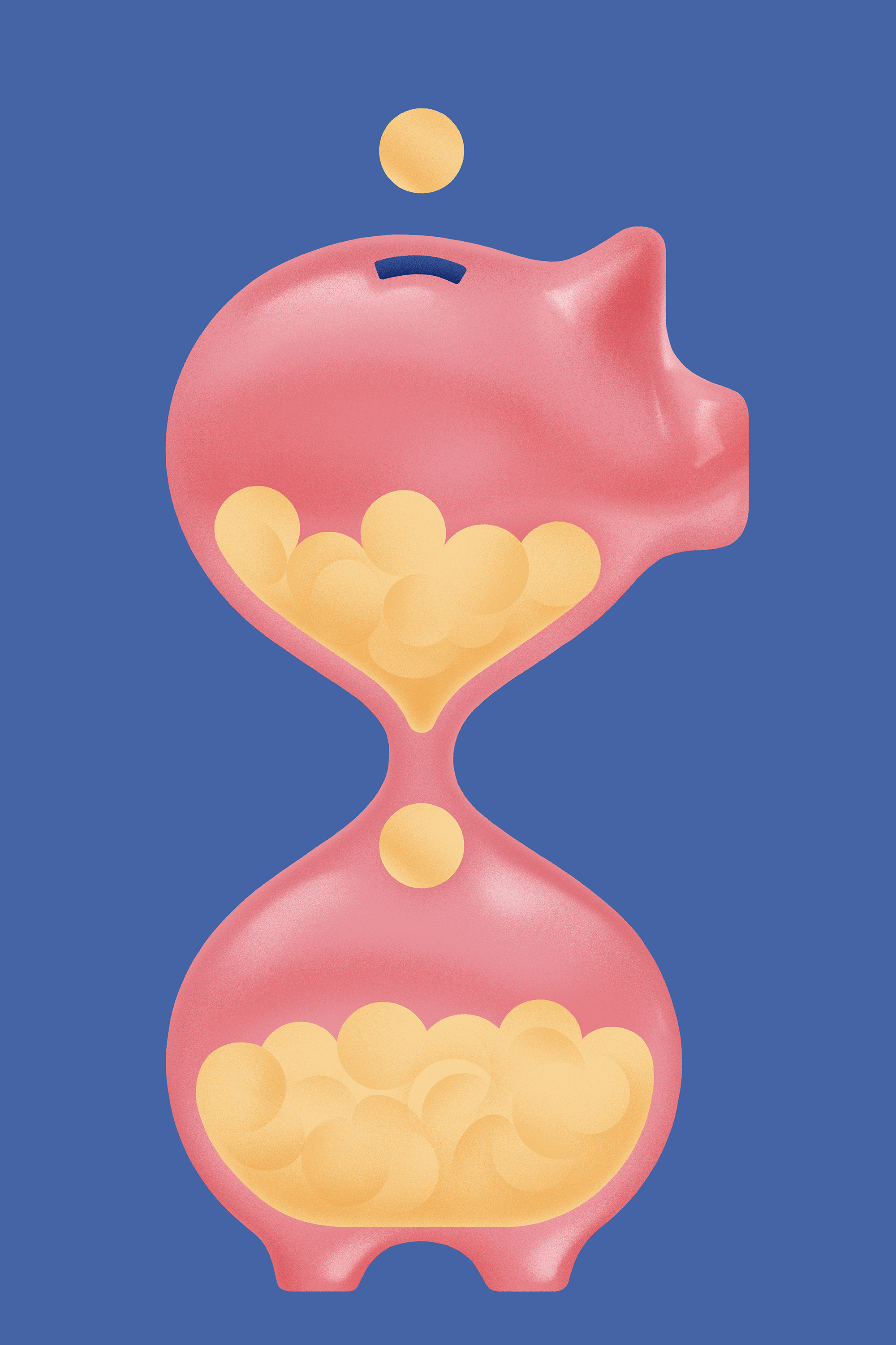 Save for later bank coins economy editorial gloss graphic hourglass illustration minimal money piggy save saving shine texture time
