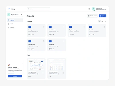 Fedbly - projects app components dashboard database design system desktop app feedback files folders interface list minimal navigation overview saas saas app sidebar sidepanel web webdesign