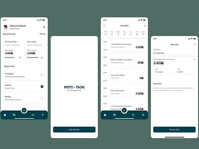Moti-task planning app app ui ux