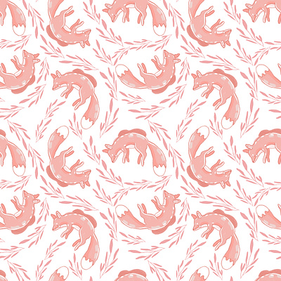 Red foxes pattern colorful illustration pattern set