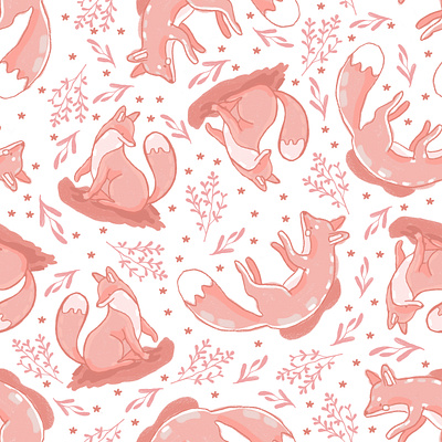 Fox pattern colorful illustration set