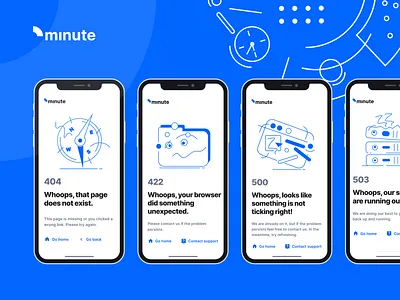 Error pages | Minute Time Tracker 404 500 application branding design error page productdesign ui ux web