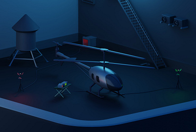 Helicopter on the roof 3d scene 3d antenna building dark delivery flight fly graphic design helicopter night radio scene