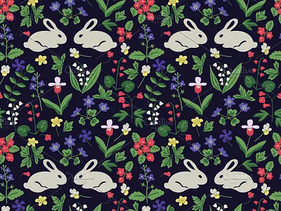 Seamless rabbits and flowers bunny decorative design floral hare pattern rabbit seamless simple surface design texture