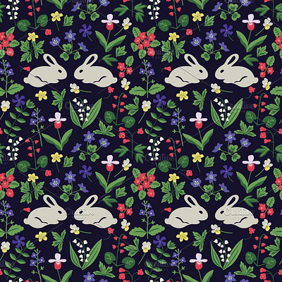 Seamless rabbits and flowers bunny decorative design floral hare pattern rabbit seamless simple surface design texture