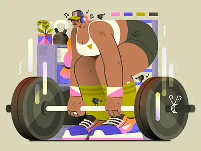 Deadlift 🏋️‍♀️ 🔥 bird birds cap character deadlift exercise fashion fitness flat gym illustration lifestyle motivation music plant sport strong tattoo vector workout