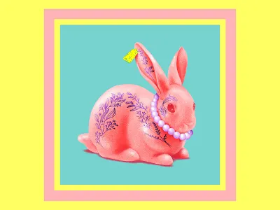 Lucky animal bunny digital painting easter fashion illustration linework pastel sky blue surreal tattoo texture yellow