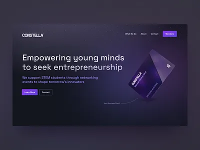 Constella Landing Page 3d banking card crypto dark design futuristic homepage incubator interface landing linear mockup modern page program purple ui web web3