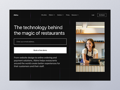 Abino - Tech Company for restaurants dark design food landing page minimal saas ui uidesign web design