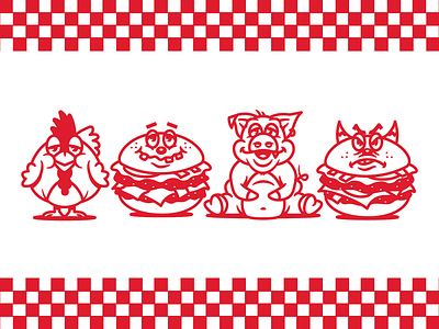 Food Menu Spot Illustrations burger cartoon character cheeseburger chicken food graphic design illustration menu msg317 pig vector