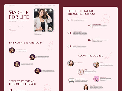 Landing page for makeup online course design landing makeup online course ui