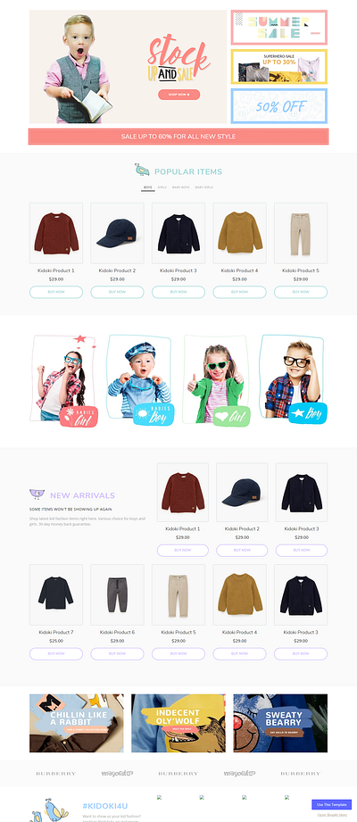 Kids Wear website design using wix design dropshipping store homepage design illustration landing page design logo online store shopify web design website design