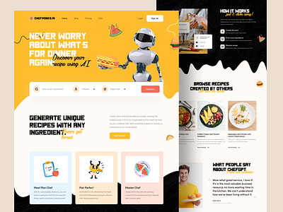AI Powered Personal Chef Landing Page ai aidesign app app ui best dribbble shot 2023 chatgpt chefgpt design food preparation landing page meal planner minimal product design productdesign trend ui uidesign user interface uxdesign website