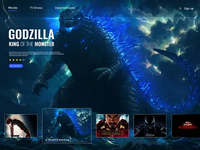 Movie Dashboard/Godzilla TV-Show cinema cinema dashboard dark film hero section illustration minimal movies mx player netflix online streaming ott ott platform player smart tv streaming tv tv show ui web series