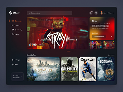 Steam Redesign app design game gaming interface redesign ui web