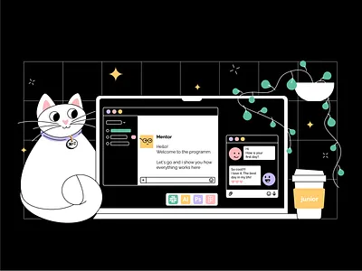 Welcome! coffee edtech education first day flat hiring illustration internship job junior minimal mobile practicum vector web welcome work yandex