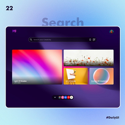 Search UI 100dayuichallenge abstrack art artist branding creativity dailyui darktheme day22 design figma graphic design illustration logo search ui vector