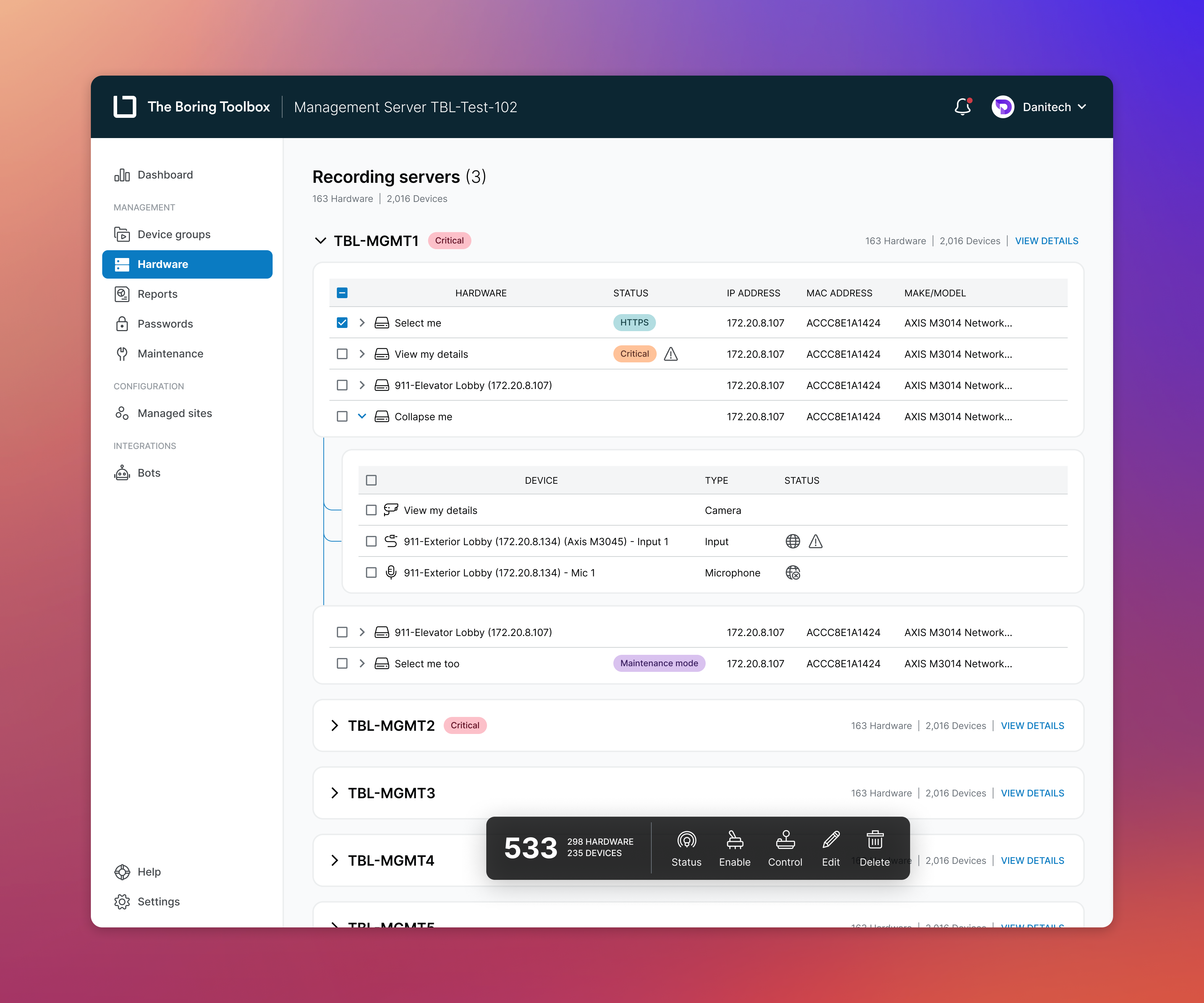 UI redesign for a security systems management platform admin batch edit enterprise expand form tables ui