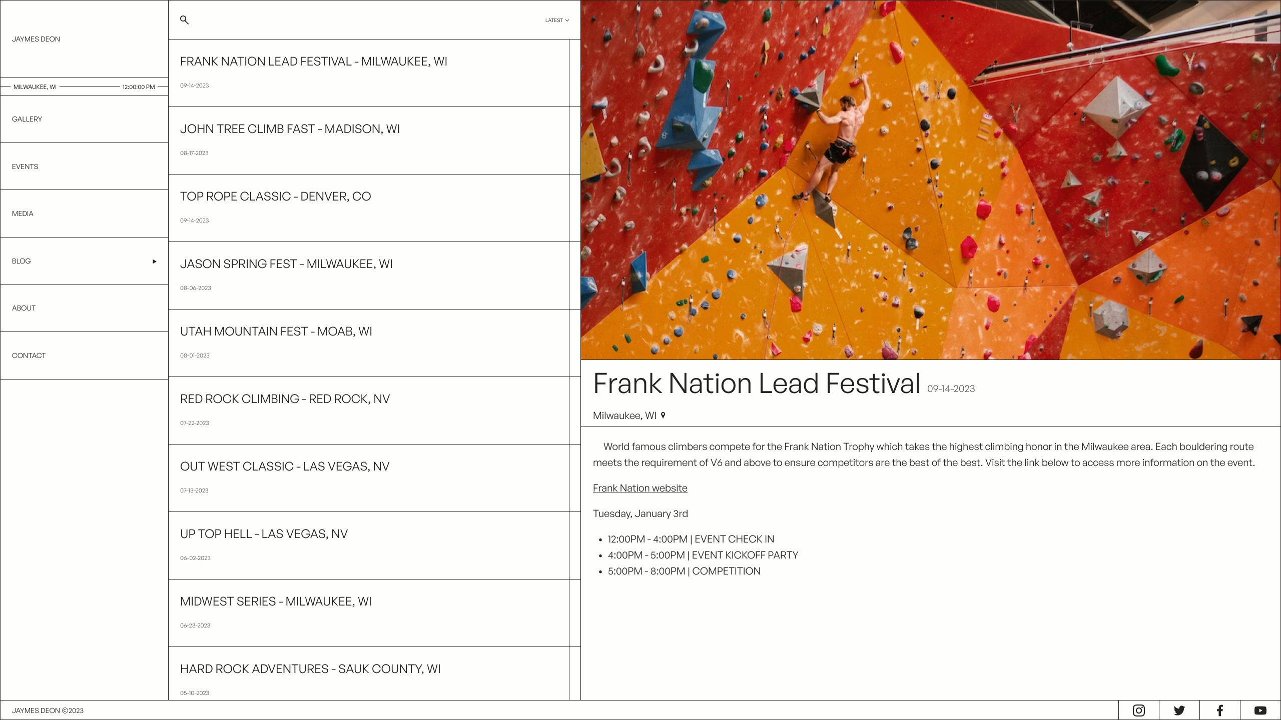Events page on desktop